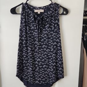 LOFT Black and White Sleeveless Tie Front Blouse